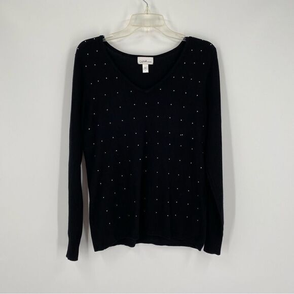 Jaclyn Smith Collection Women’s Round Neck Black Rhinestone Sweater size S - Picture 1 of 5